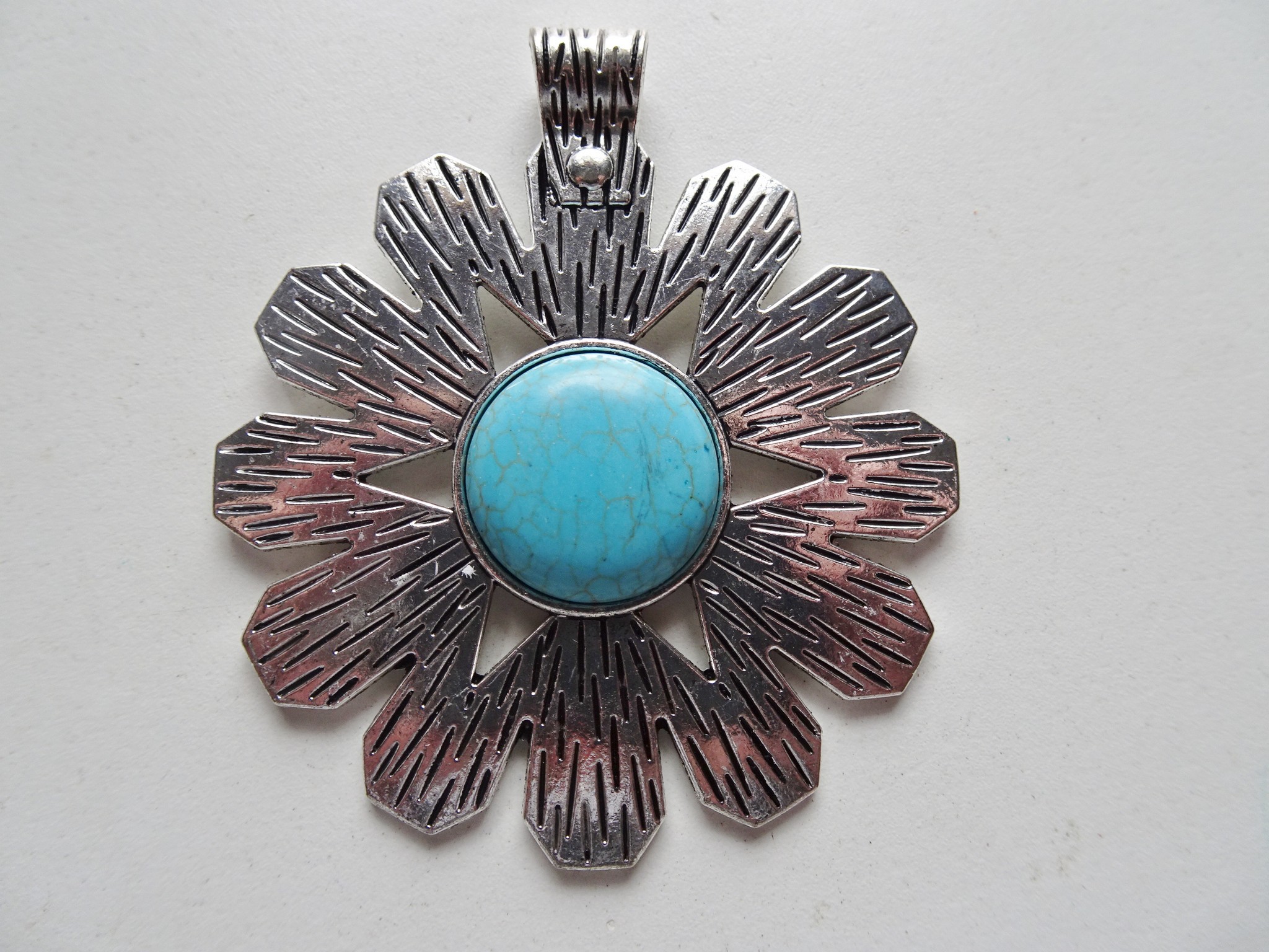(image for) Flower pendant with stone antique silver #RM-470